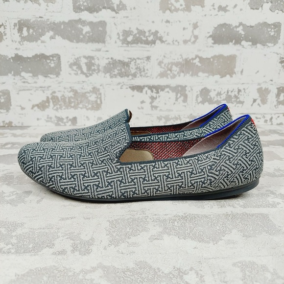 NEW Rothy's The Loafer Grey/Blue Patterned Slip On Round Toe Loafers E231